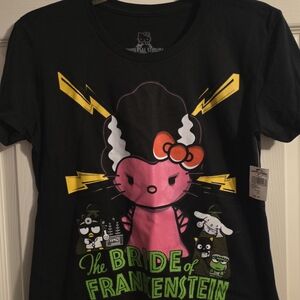 Universal Studios Large Pink and Black Hello Kitty Bride Of Frankenstein Tee New